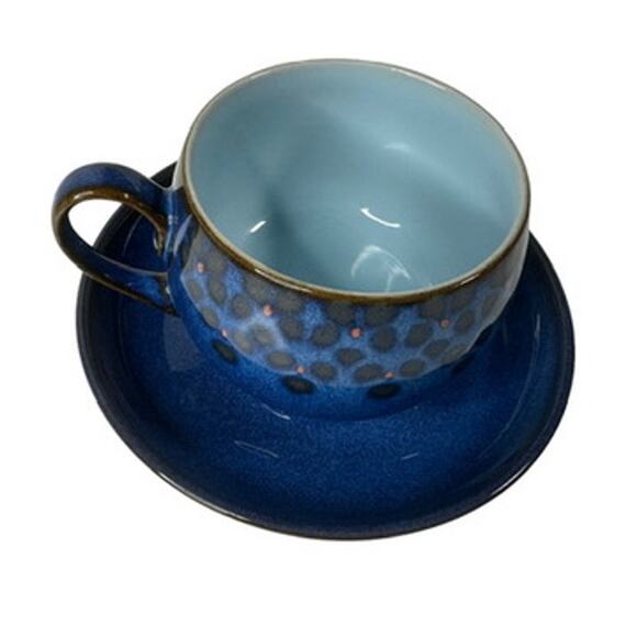 Denby Midnight England Cup and Saucer Blue with Brown and Red Details - Picture 6 of 10